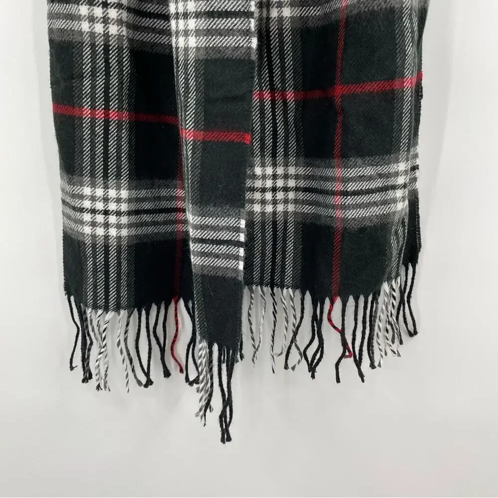 V. Fraas Mens Black plaid scarf fringe Preppy Business Casual Academia Blokecore